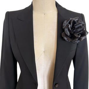 Black Satin Rose Flower Pin Brooch 4&quot;D, Unisex