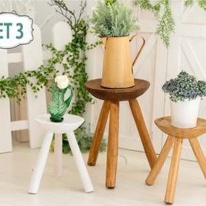 Plant stand SET/ 3 plant stands / Wood plant stand stool/ Wooden plant stand/ Carved plant stand/ Ornamental plant stand/ **European style**
