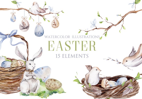 Spring Clipart Easter Eggs Clipart Spring Flowers Easter Bunny Clipart Easter Planner Stickers GunesLili Watercolor Easter Clipart Girl