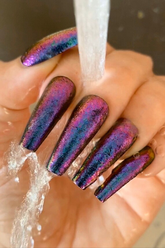 Chameleon Effect Set Of Press On Nails Custom Made Soft Gel Etsy