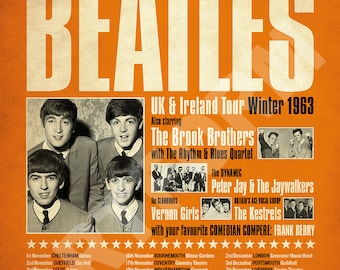 THE BEATLES 1963 ツアー ポスター再創造 A3 サイズ。ジョン