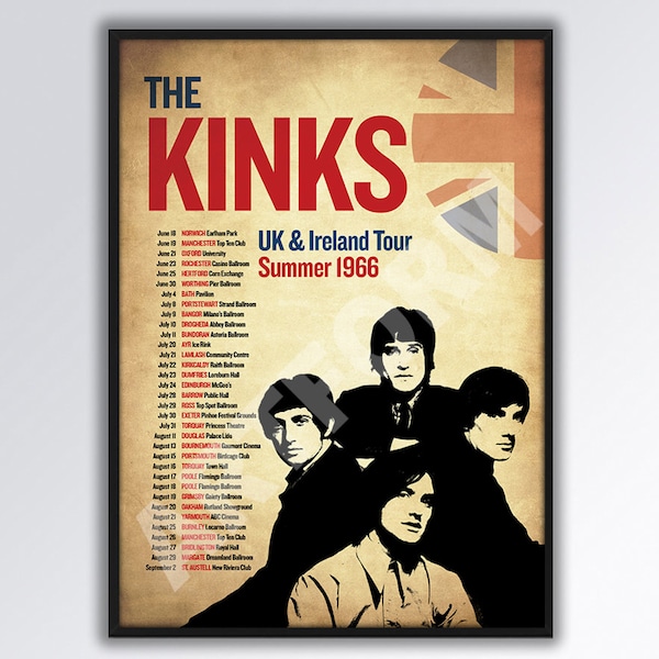 THE KINKS REIMAGINED 1966 Tour Poster A3 size.