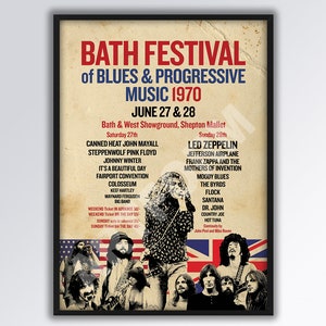 Affiche du festival du bain 1970 RÉIMAGINÉE Affiche au format A3. Led Zeppelin. Idée cadeau papa.