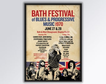 Bath Festival 1970 REIMAGINED A3 Größe Plakat. Led Zeppelin. Papa Geschenkidee.