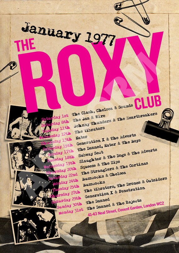 THE ROXY CLUB January 1977 Poster A3 Size. Sex Pistols. the