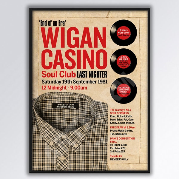 WIGAN CASINO ‘Last Nighter’ Northern Soul REIMAGINED Poster A3 size.