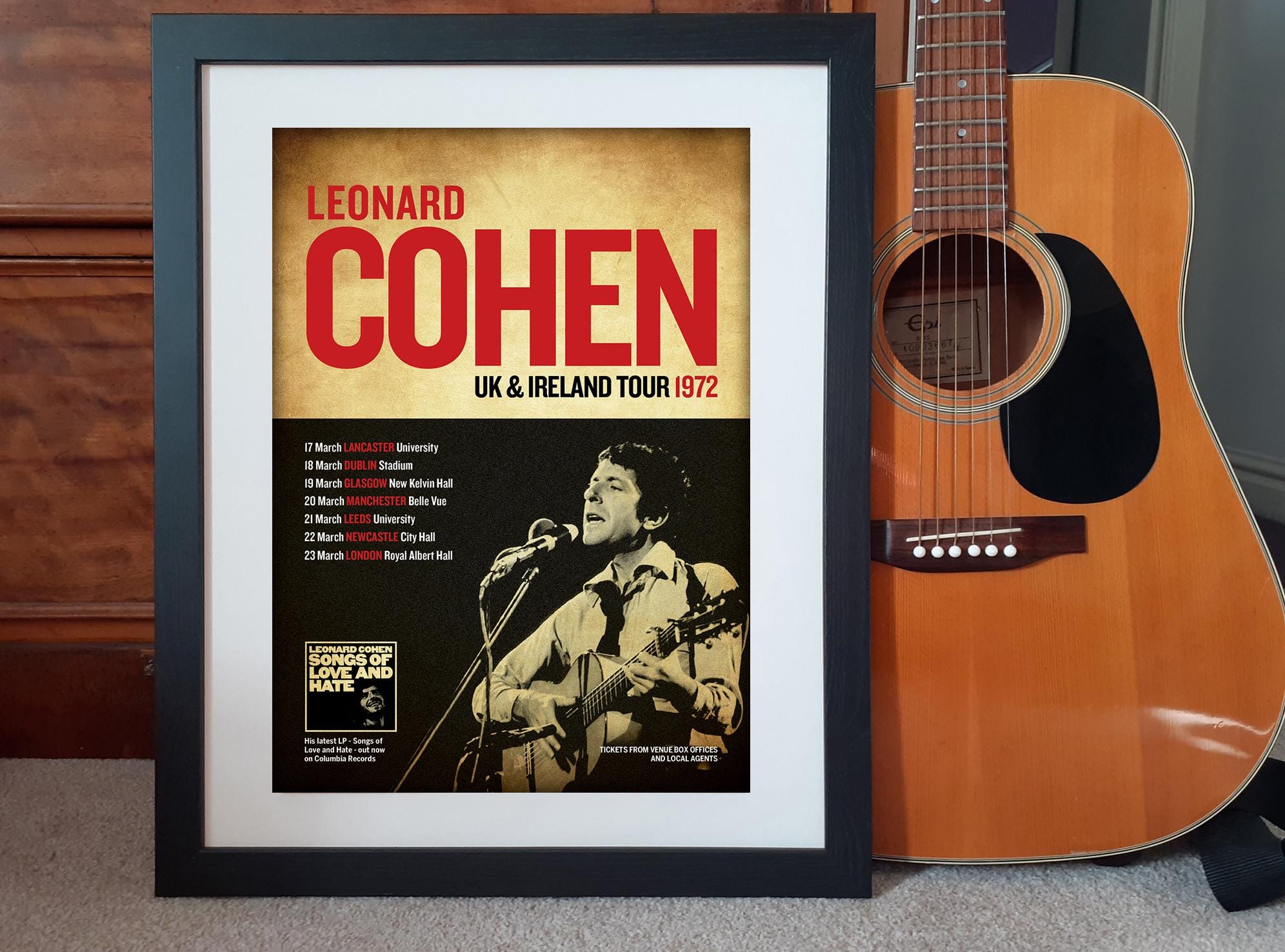 LEONARD COHEN 1972 Uk and Ireland Tour Poster REIMAGINED A3 Size