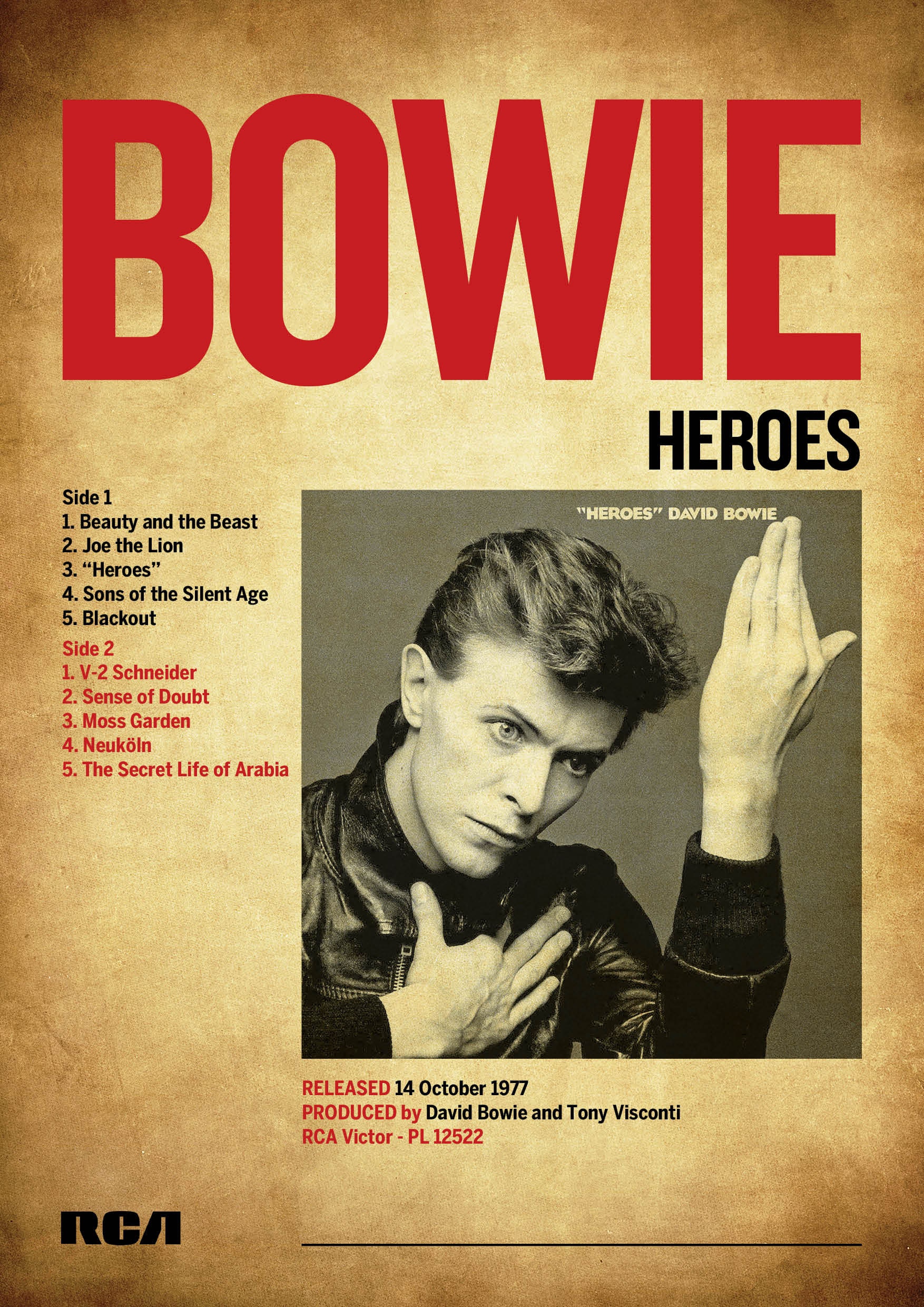 DAVID BOWIE HEROES Album Art Print A3 Size. - Etsy