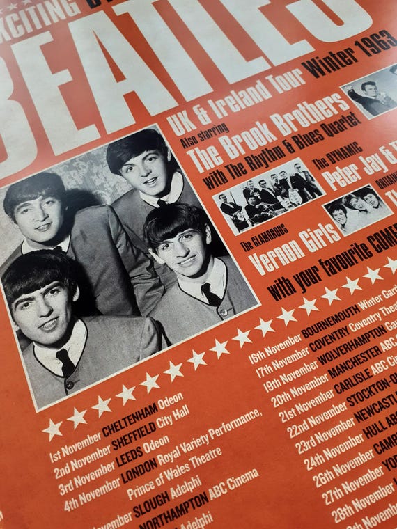 THE BEATLES 1963 Tour Poster REIMAGINED A3 Size Print. Beatlemania