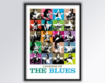 LEGENDS of THE BLUES A3 size print. Classic Blues Music.