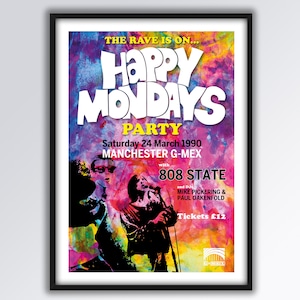 HAPPY MONDAYS GMEX Party 1990 Reimagined Poster A3 size.