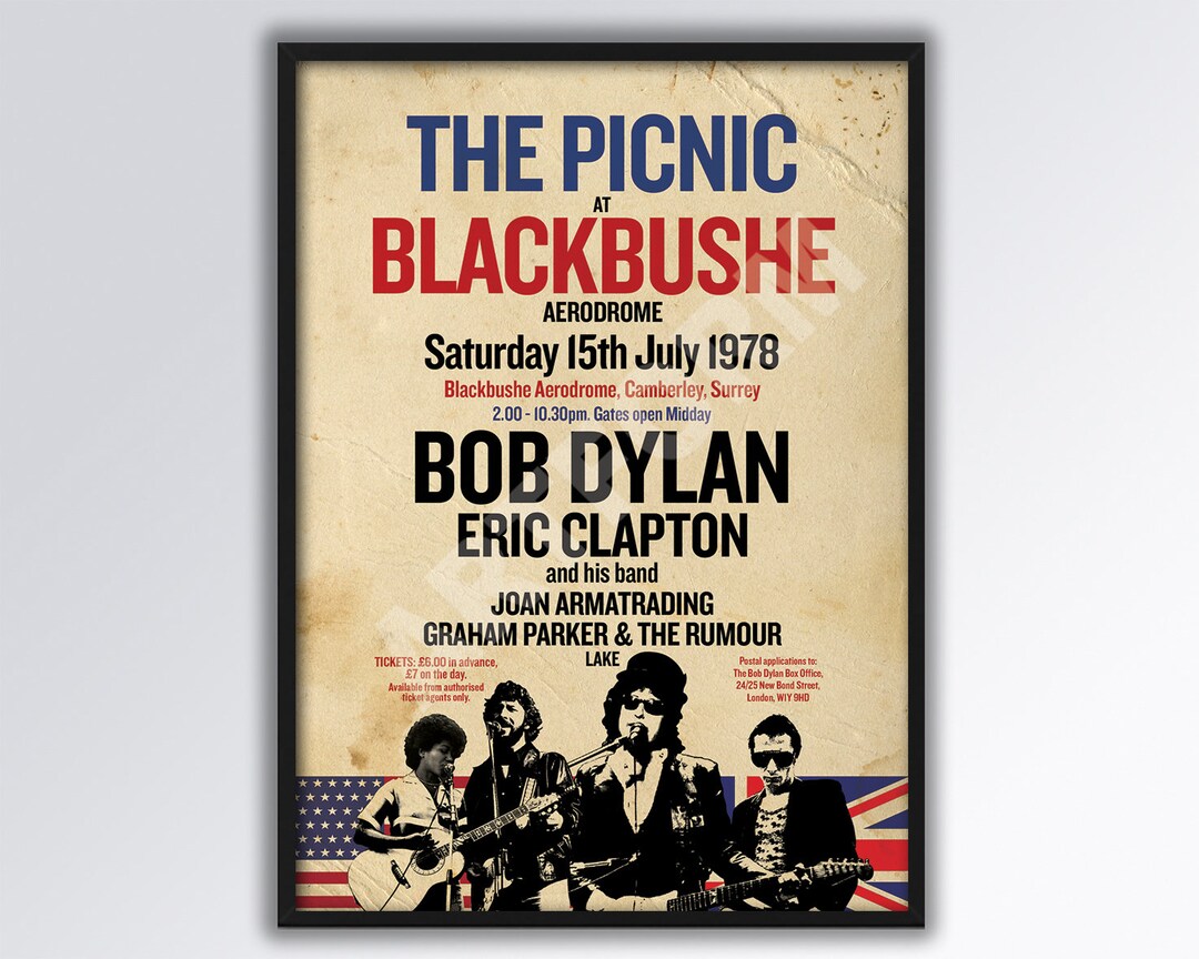 The PICNIC at BLACKBUSHE REIMAGINED A3 Size Poster. Bob Dylan