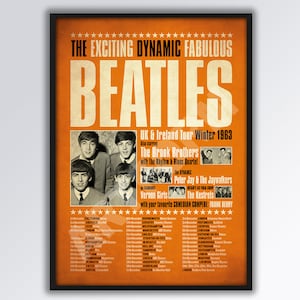 THE BEATLES 1963 Tour Poster REIMAGINED A3 size. John Lennon. Paul McCartney. Dad Gift idea.