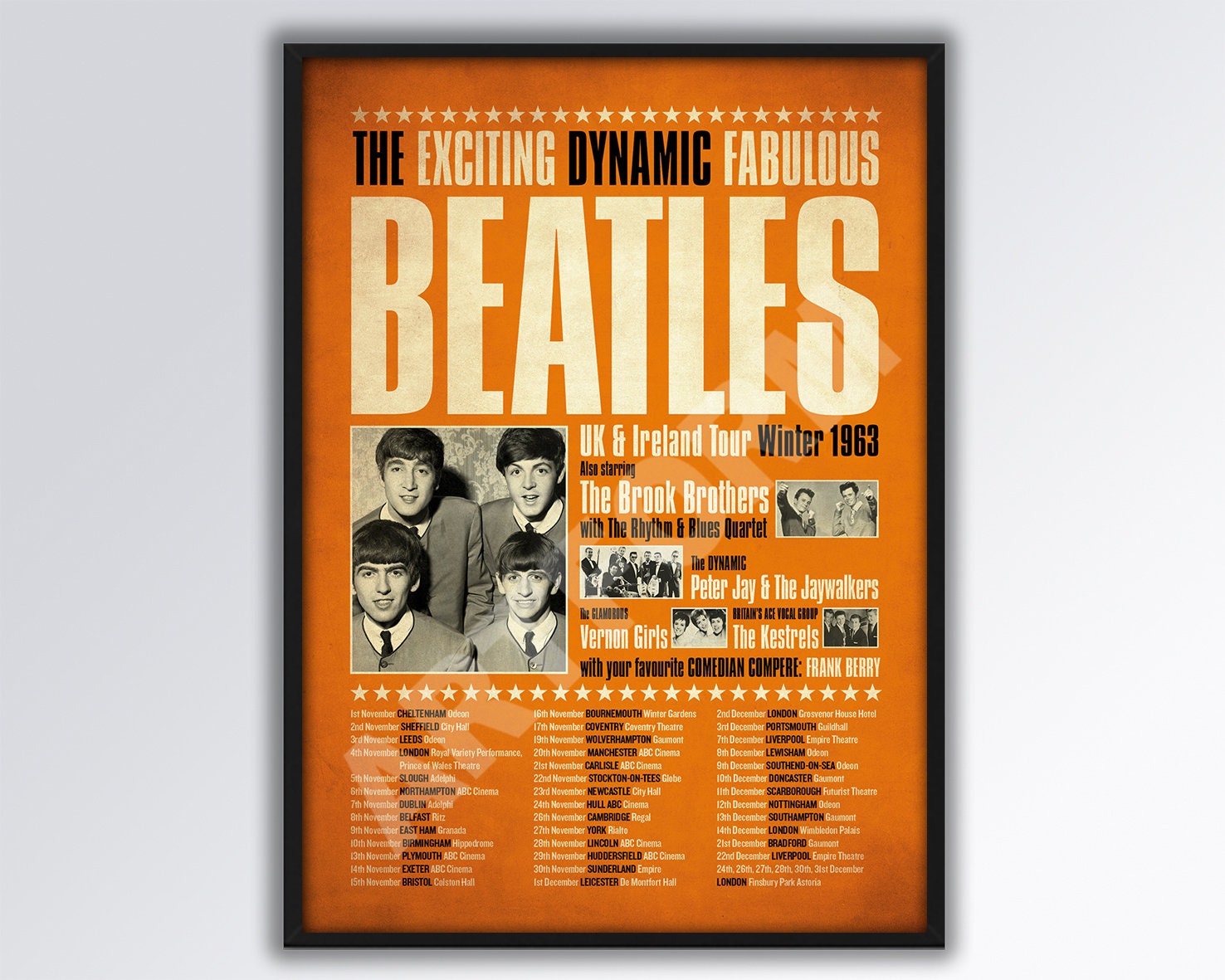 THE BEATLES 1963 ツアー ポスター再創造 A3 サイズ。ジョン