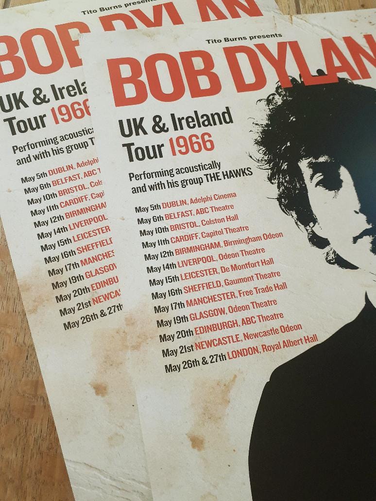 BOB DYLAN 1966 UK and Ireland Tour Poster Reimagined. A3 Size Wall