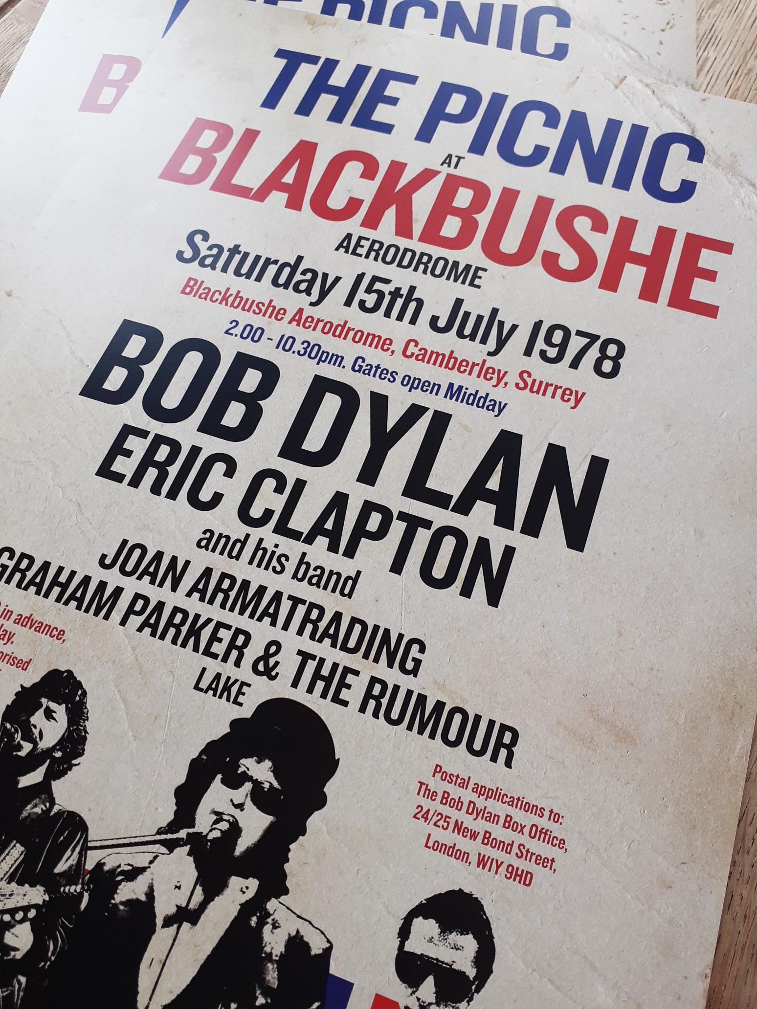 Bob Talbot 80s vintage poster 4種セット Bob Dylan the PICNIC at BLACKBUSHE REIMAGINED A3 Size Poster. Eric