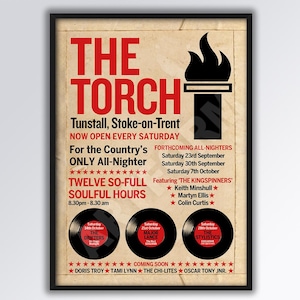 THE TORCH Northern Soul Club REIMAGINED Poster A3 size. Keep the Faith. Wigan Casino.