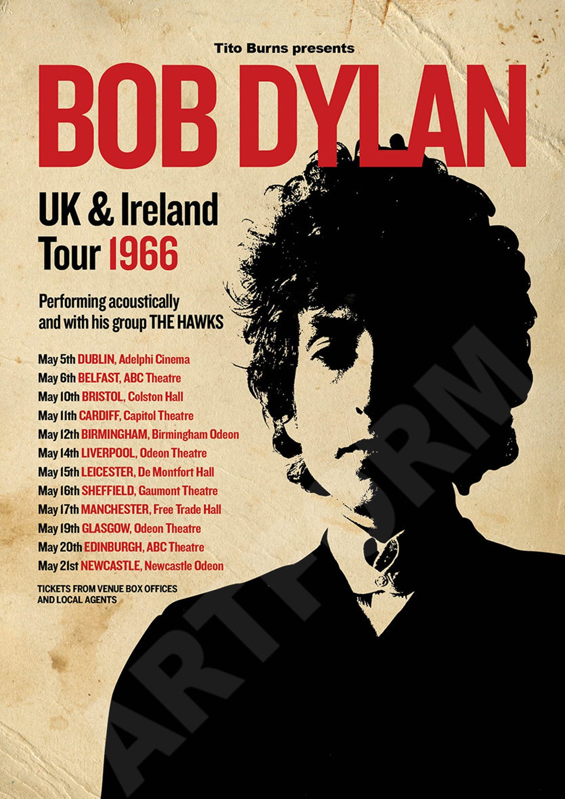 BOB DYLAN Reimagined 1966 UK Concert Tour Poster A3 Size. Etsy