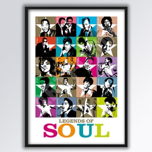 LEGENDS OF SOUL A3 size print. Otis Redding. Aretha Franklin. Soul music. Jackie Wilson. Northern Soul. Motown.