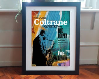 Pôster reimaginado do show de John Coltrane no Olympia, em Paris. Tamanho A3. Jazz clássico.