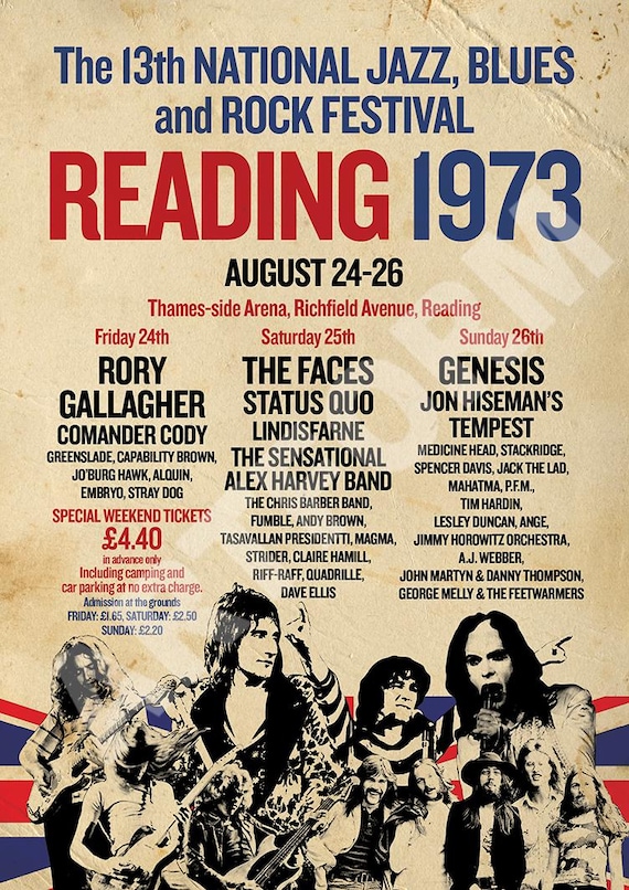 READING FESTIVAL 1973 REIMAGINED A3 Size Poster. Classic Rock
