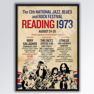 READING FESTIVAL 1973 REIMAGINED A3 size poster. Festival Poster. Dad Gift.