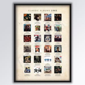 Álbuns clássicos de 1965, impressão tamanho A3. Ideia de PRESENTE para 60º ANIVERSÁRIO. Vinil vintage.