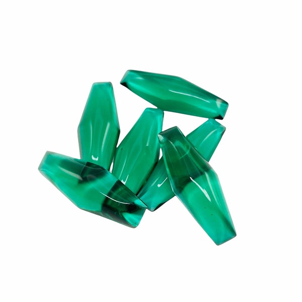 Cabochons  22x8mm Hexagon Art Deco Imitation Of Precious Stone Glass Czech  Emerald Green  Vintage 1930s Supply  Lot of 6