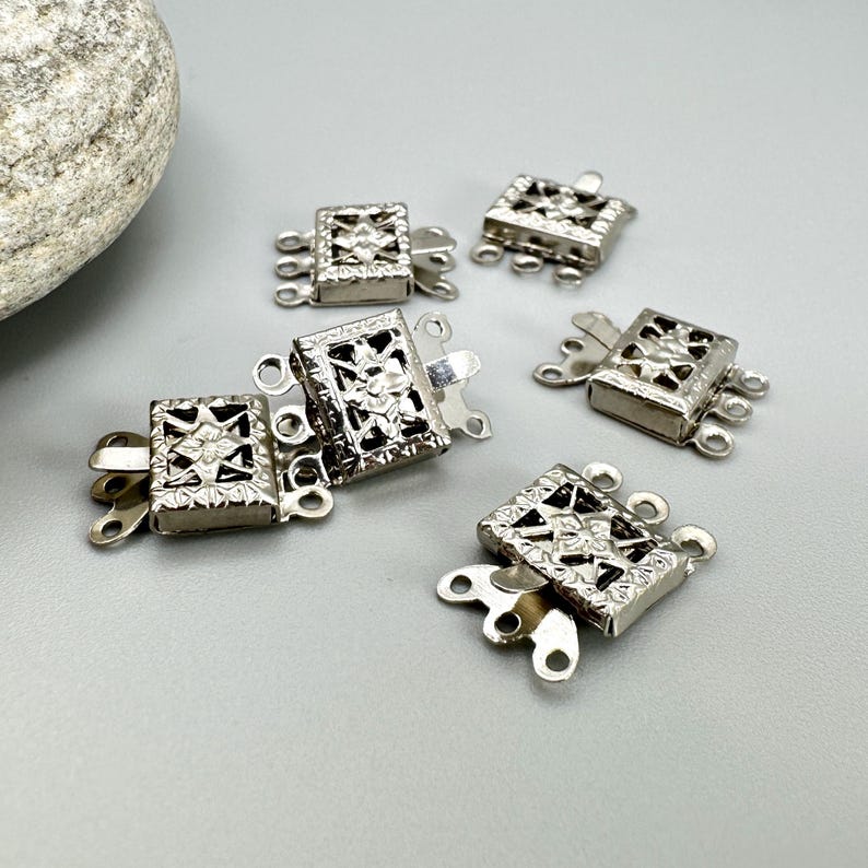 Multi Loop Clasp Vintage NOS Silver Filigree Box Clasps – 14mm 3-strand Jewelry Findings ...