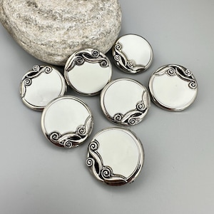 Vintage 40L "Clouds & Wind" Silver and White Buttons – Set of 7