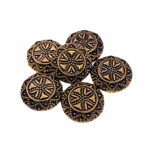 B  Cabochons  21mm Round Cut Button Geometric Floral Plastic Antique Copper  Vintage 1980s Supply Lot of 6