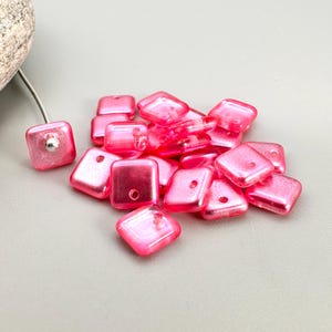 6mm Rose Pink Luster Top-Drilled Czech Glass Square Tile Beads, Lot of 24