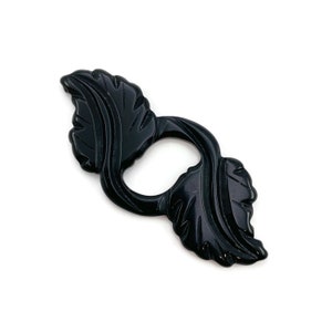 Vintage Carved Double Leaf Lucite Focal Element Black Flat Back Hong Kong Each