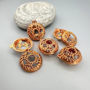 Bright Copper Filigree Essential Oil Diffuser Lockets - CCB Plastic Charms, Lot of 5