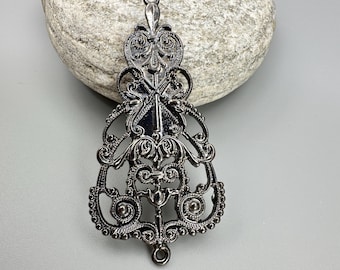Ornate Victorian Style Filigree Connector, Gunmetal Jewelry Finding - Lot of 4