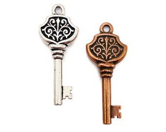 Pendant  TierraCast Victorian Key Pendants  36x15mm Lead Free Pewter  Choice Antique Silver or Copper  Jewelry Supply  Each