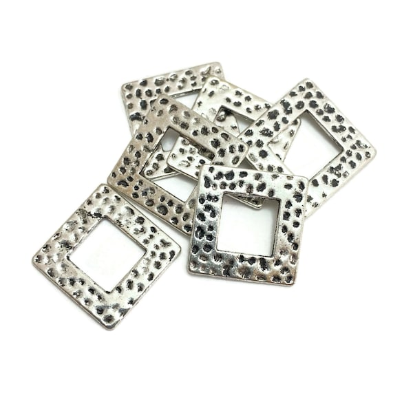 Components  19mm Hammered Textured Two Sided Square Washers Links Pewter  Silver  Jewelry Craft Supply  Lot of 6