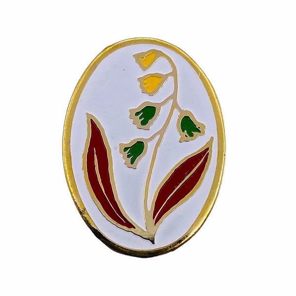 Metal Cabochon  25x18mm Oval Enamel Lily of the Valley Flower  Red & Yellow White  Vintage 1970s Taiwan  Each