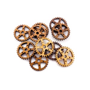 Natural Steampunk Wood Gears  19mm Round Color Choice Lot of 4
