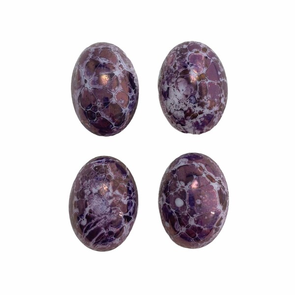 Cabochons  18x13mm Oval Deep Purple Crackle White Glass Czech Vintage 1960s Supply  Lot of 4