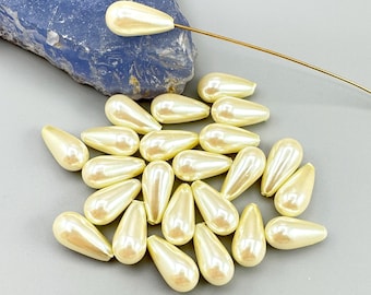 Vintage Japanese Half-Drilled Teardrop Faux Pearls - 15x8mm - Lot of 24 or 48