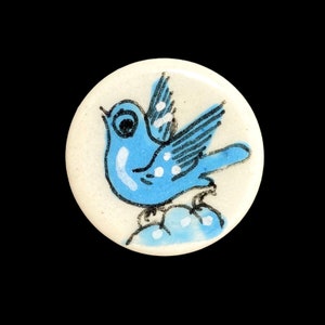 Vintage Hand Painted Tonala Pottery Cabochon: 1960s Blue Bird, Signed Ken Edwards