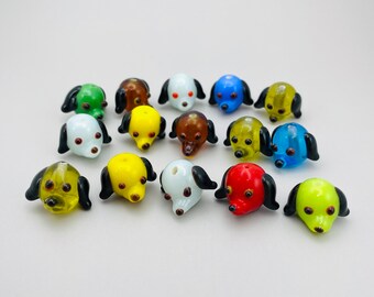 Lampwork Glass Beads Multicolor Puppy Dog Heads 3D Figures Lot Choice Lot of 5