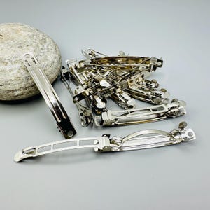 Vintage French Barrette Clips - 60mm Silver Tone Hair Bow Blanks - Lot of 12