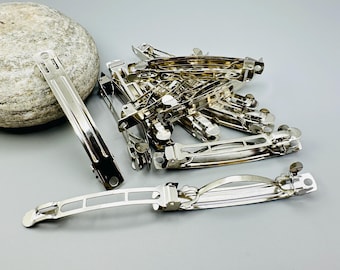 Vintage French Barrette Clips - 60mm Silver Tone Hair Bow Blanks - Lot of 12
