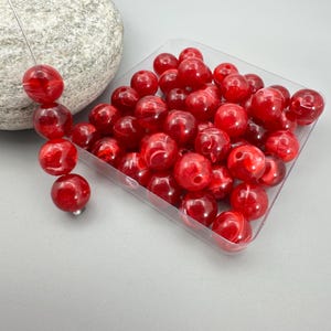 Vintage West German Marbled Cherry Red Rounds - 10mm - Lot of 50