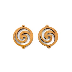 Laser Cut Wood Spiral Wave Links: 23mm Jewelry Supply (Lot of 2)