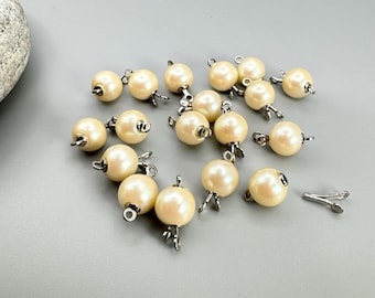 Vintage NOS 8mm Faux Pearl Box Clasps - Jewelry Connectors - Lot of 18