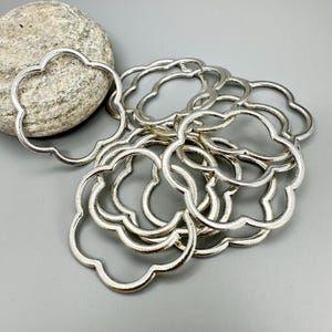 Large Silver Flower Metal Frames - 46.5mm Solid Linking Rings for Jewelry & Crafts