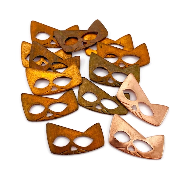 Vintage Copper Stamping  Cat Face  KIM Copper 1960s Jewelry Supply  Lot of 4
